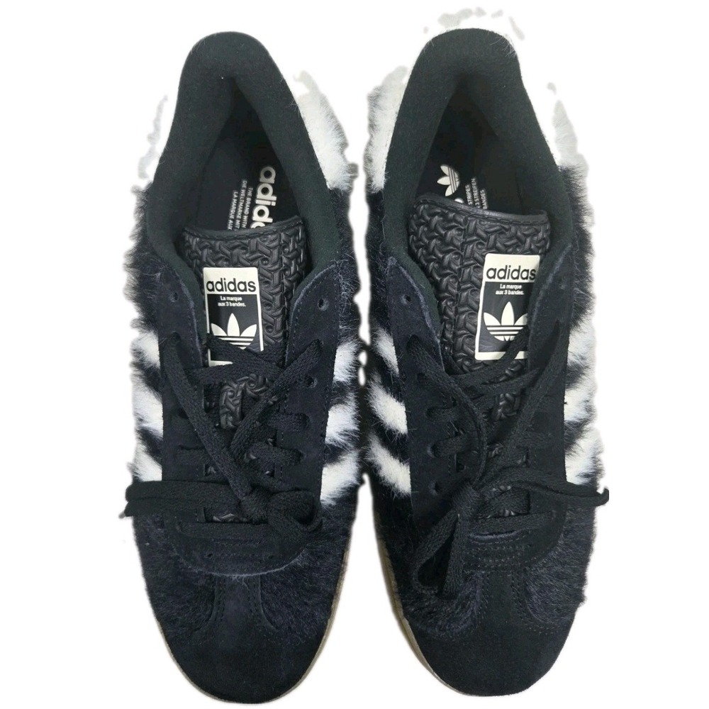 Adidas Gazelle Bold Platform Sneakers Black White Faux Fur Pony Hair Gum Sole 9